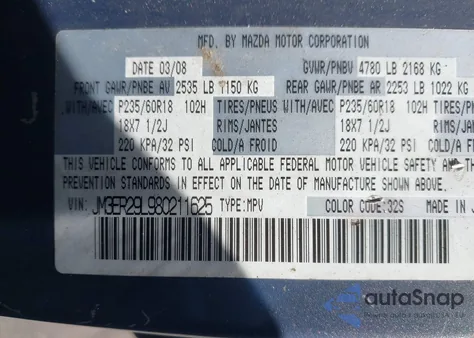 2008 Mazda Cx-7 Sport z USA, uszkodzony, nr VIN JM3ER29L980211625